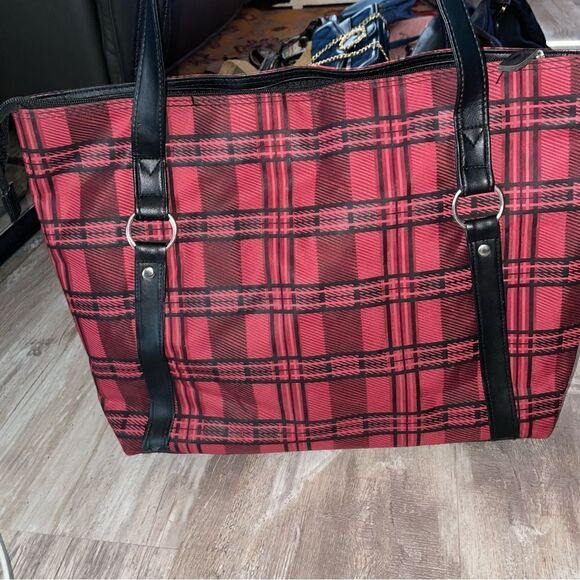 Tartan xl tote bag lightly lined with zip wall pocket zip top w/ lg  snap pocket - Picture 3 of 10